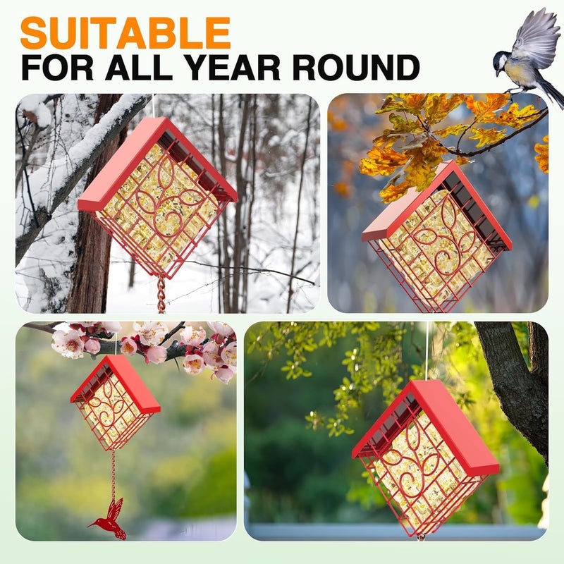 FlowaFoli Suet Bird Feeder, Metal Suet Feeder for Outside Hanging, Single Suet Cake Capacity, Fruit and Suet Feeder Style for Outside Hanging(Red) - Image 5